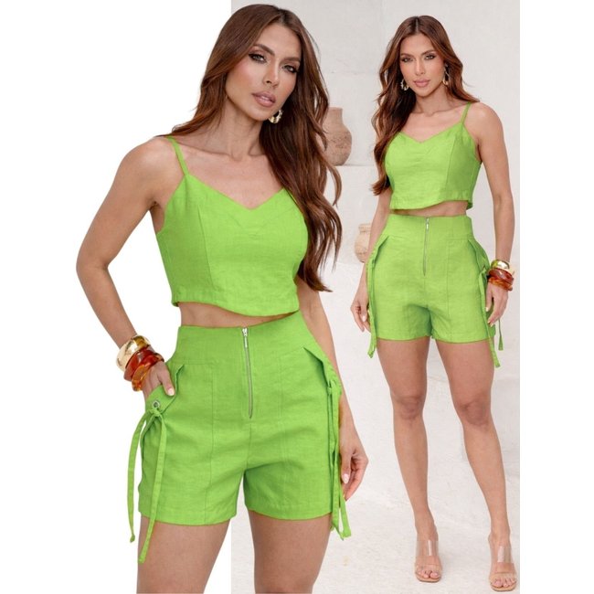 Conjunto Divina Gata Cropped e Shorts - Verde Tanqueray