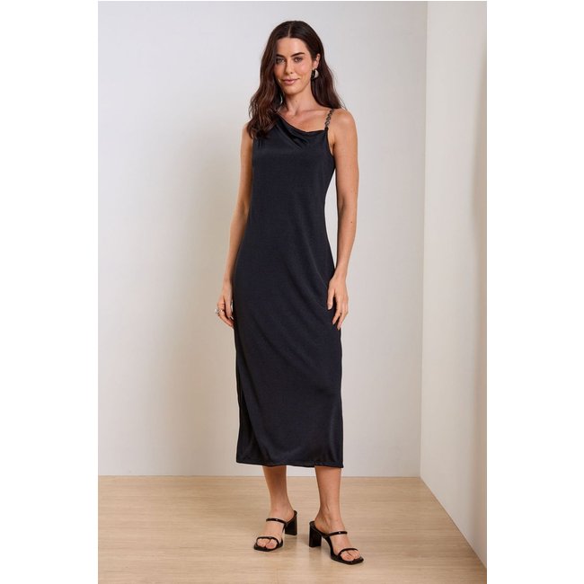 Vestido Feminino Degagê Alça Com Detalhe Marialícia Preto