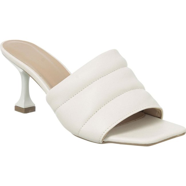 Sandália Tamanco Salto Taça Baixo Confortável e Elegante Off-white
