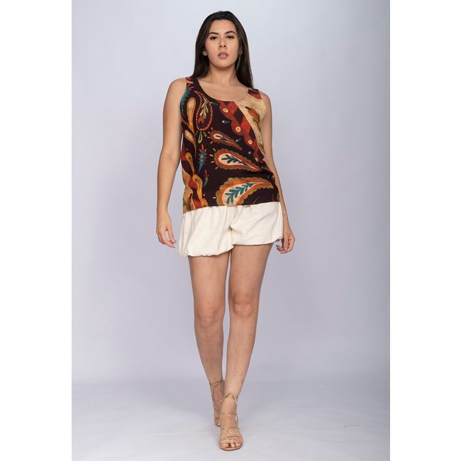 Blusa Amazonia Vital Regata Nhambu Viscose Estampa Boho Terra