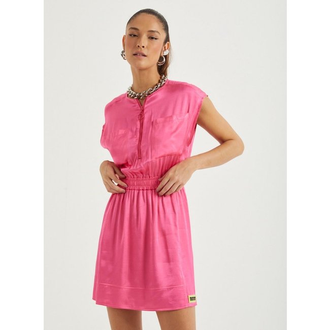 Vestido Acetinado Com Zíper Sport Style Colcci Rosa