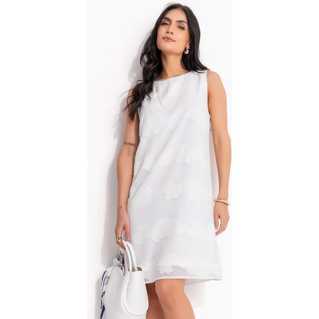 Vestido Em Crepe Plano Quintess Decorê Branco