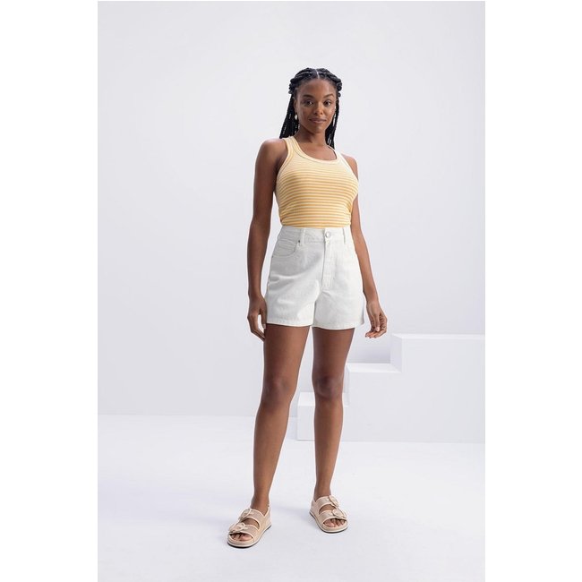 Blusa canelada feminina essencial listras Essendi Amarelo Amarelo