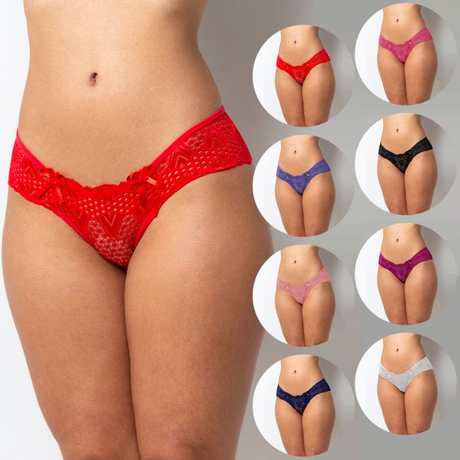 Kit 6 Tangas Gabi Lingerie Rendada Poliamida Lingerie Sexy Confortável Calcinha Feminina Multicolorido