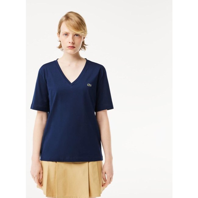 Camiseta de Algodão macio com ajuste relaxado e decote em V Azul