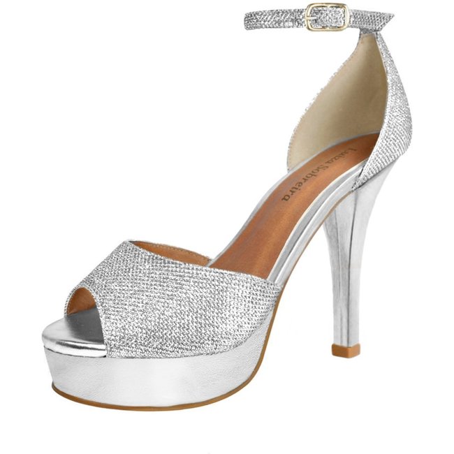 Meia Pata Salto Alto Fino Luiza Sobreira Glitter Prata Mod. 2192