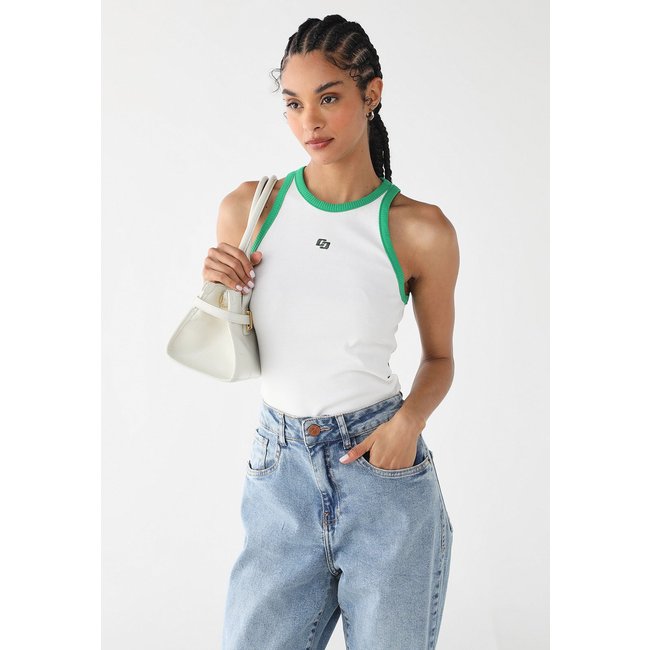 Regata Feminina Colcci Canelada Ajustada Logo Off-White