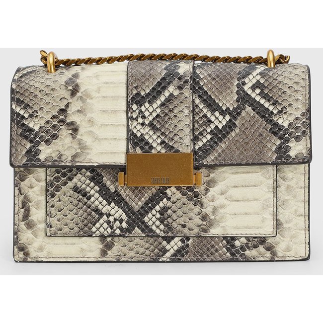 Bolsa Média Feminina Santa Lolla Textura Cobra Off-White