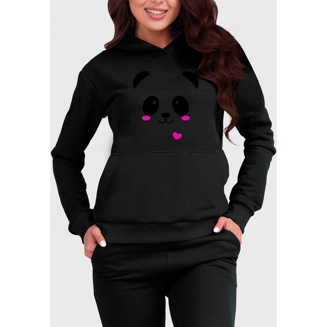 Blusa de Frio Moletom Canguru Flanelado Benellys Panda Preto