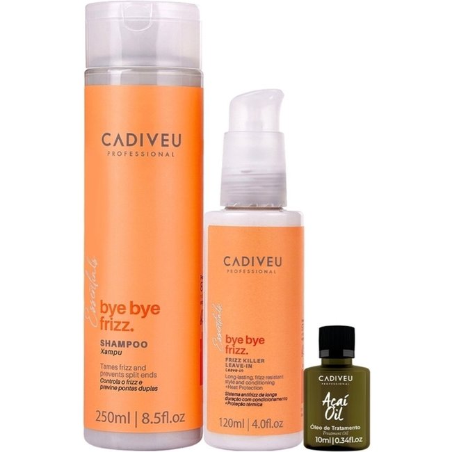 Kit Cadiveu Professional Bye Bye Frizz Shampoo Leave-in e Açaí Oil (3 produtos)