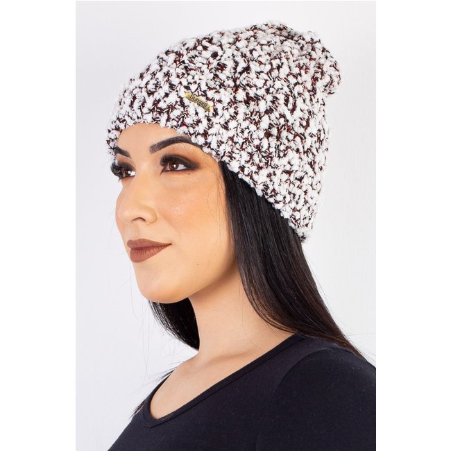 Gorro feminino de malha tricô 60021 - Branco Mesclado
