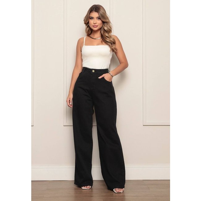 Calça Wide Leg Feminina Ethereal Jeans Conforto e Estilo na Cor Preto