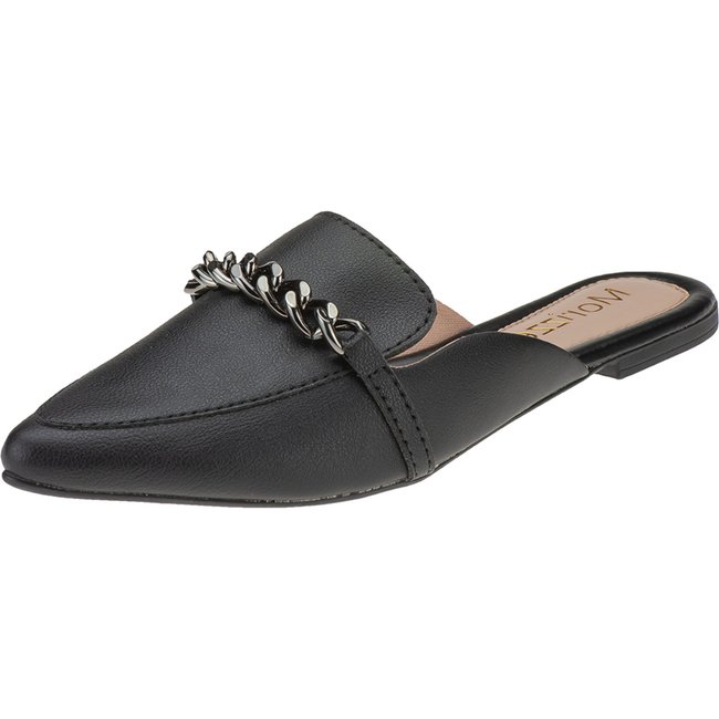 Sapatilha Mule Confort Feminino Corrente Preto