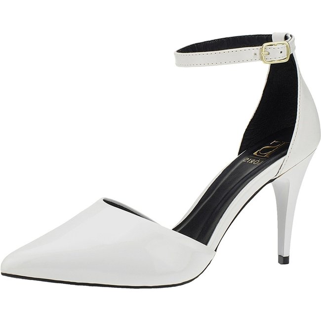 Sandália Salto Alto Lóris Shoes Scarpin de Fivela Sapato Bico Fino Stilleto 9000 Branco