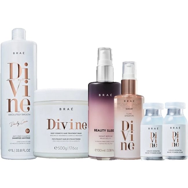 Brae Divine Shampoo 1L Mascara 500g Serum 60ml 2 Ampolas 13ml e Beauty Sleep 100ml