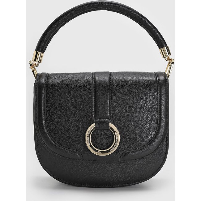 Bolsa Feminina Jorge Bischoff Alça Estruturada Detalhes Metal Preto
