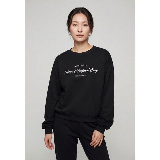 Blusa de Moletom Feminina Lança Perfume Estampa Frontal Preta