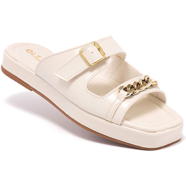 Sandália Slide Papete Flatform Feminino Estilo Moda Conforto OLZZY Off White