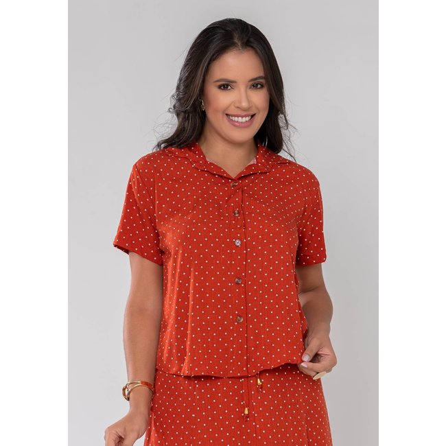 Camisa Aura Dani Viscolinho Poá Terracota
