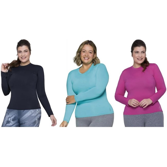 Kit 3 Camisas Térmicas Selene Proteção UV Plus Size Feminina