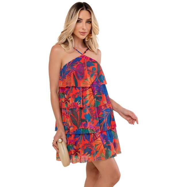 Vestido Curto Sawary Fashion Tropical Vermelho