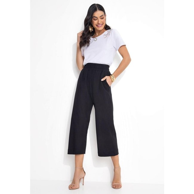 Calça Em Meia Malha Pantacourt Preto Quintess