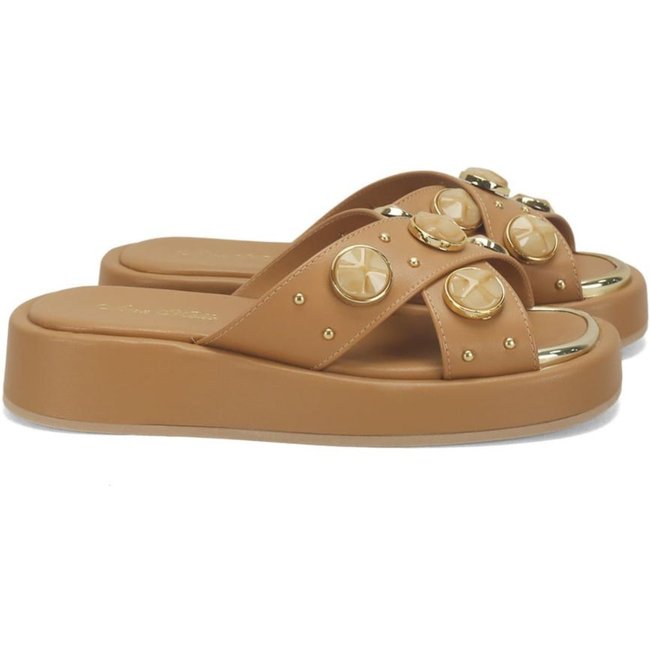 Flatform em x com pedrarias caramelo Incolor