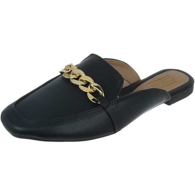 Mule Sapatilha Feminina Bico Quadrado Flat Macio Via Angel 44.03 Preto
