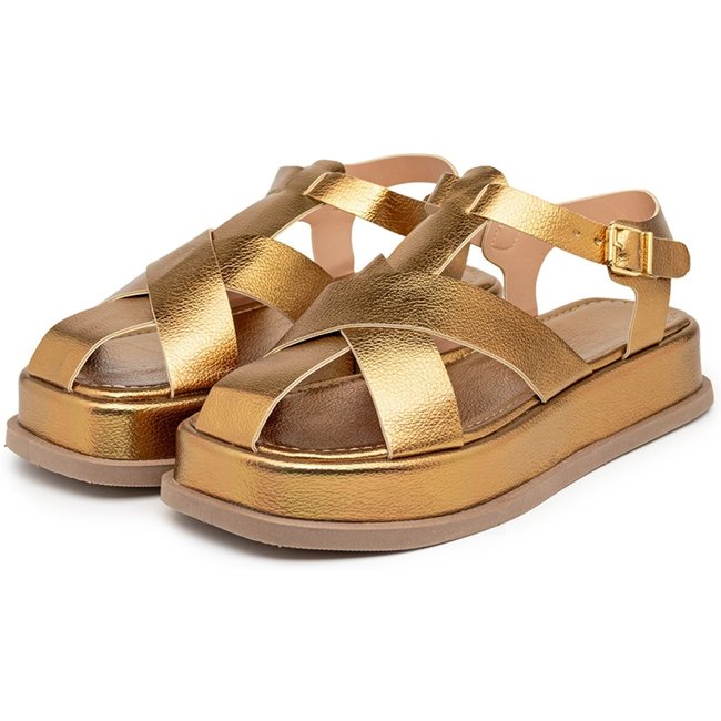 Sandália Feminina Flatform Tiras Cruzadas 23400 Bronze