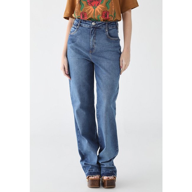 Calça Jeans Feminina Colcci Reta Cintura Alta Azul Média