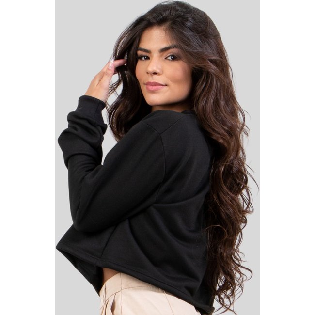 Casaco Cropped de Moletom Feminino Preto