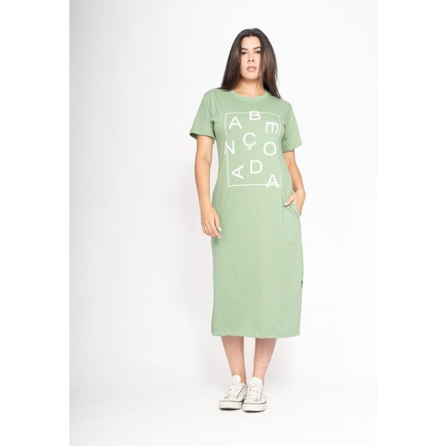 Vestido CabanaFree Midi Algodão Manga Curta Moda Evangélica Folha Serena