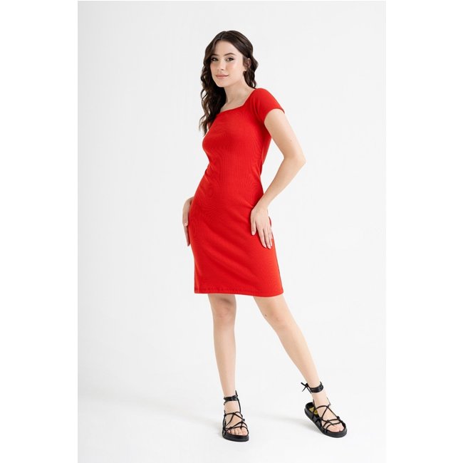 Vestido Ombro a Ombro em Ribana Just Basic Vermelho