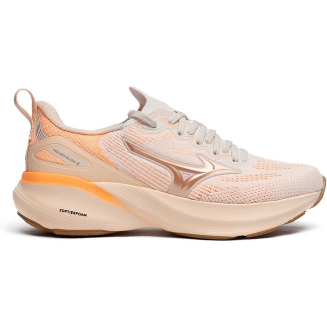 Tênis Feminino Mizuno Glow 3 Knit Softierfoam Bege/Laranja