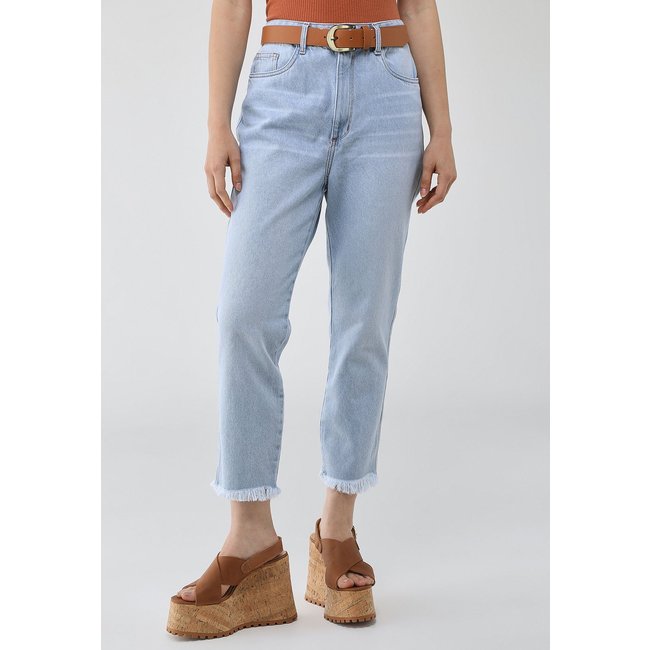Calça Jeans Lança Perfume Luna Mom Super High Azul Claro
