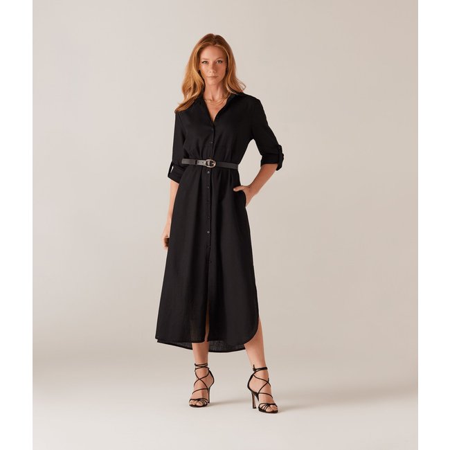 Chemise Manga Longa Com Martingale Feminino Preto