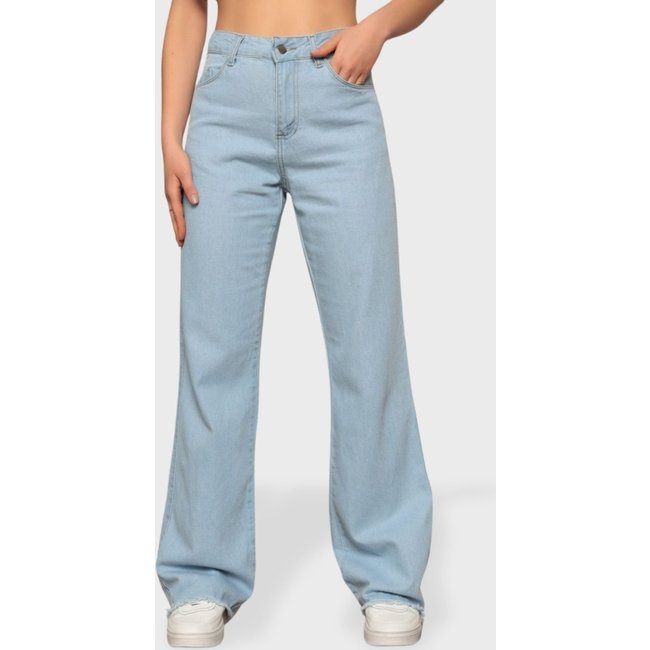 Calça Jeans Wide Leg Pantalona Feminina Azul Claro Tendência Fashion