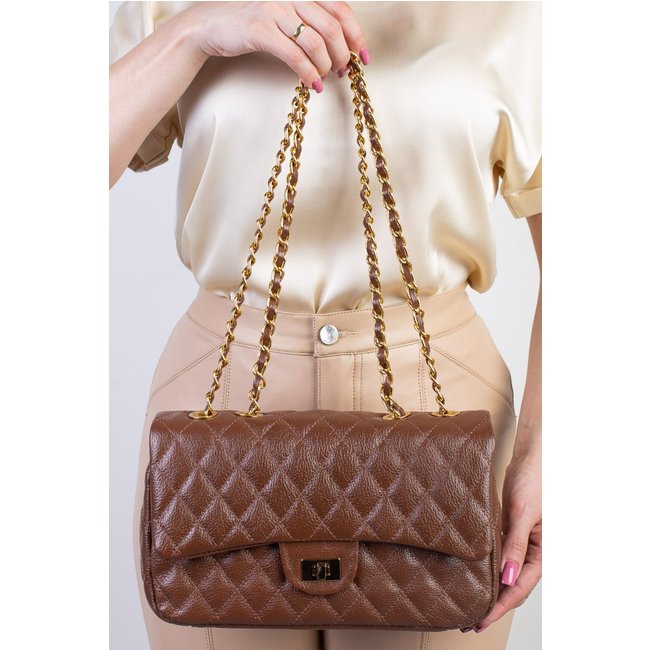 Bolsa Andrea Vinci De Couro Matelassê Quilted Penélope - Whisky