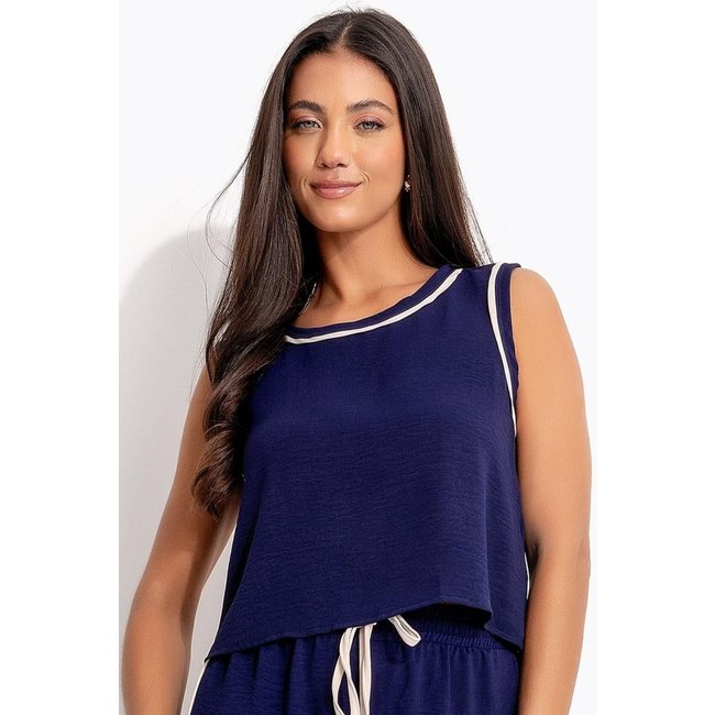 Blusa Regata Em Poliéster Quintess Azul Marinho