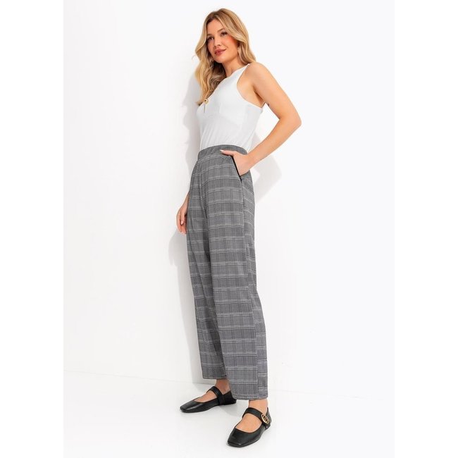 Calça Cigarrete Xadrez Príncipe De Gales Em Malha Jacquard Com Elástico Quintess