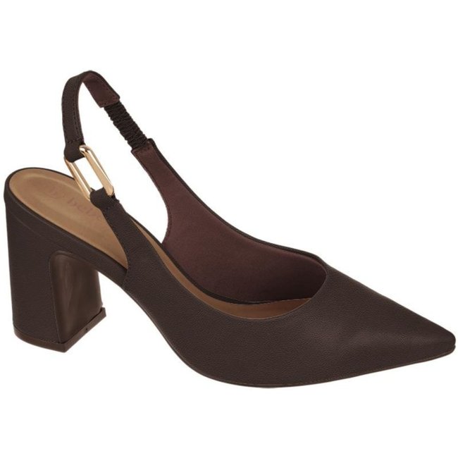 Sapato Feminino Scarpin Marrom Napa Salto Grosso cê