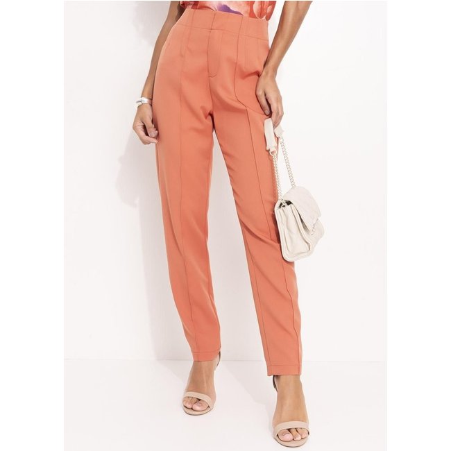 Calça Feminina Terracota Em Crepe Plano Quintess