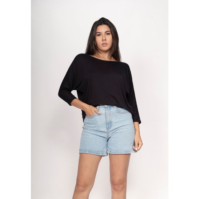 Blusa CabanaFree Morcego Ampla Manga 3/4 Preto