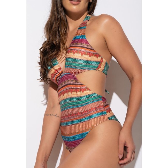 Maiô MVB Modas Engana Mamãe Decote Hot Pants Estampado Noronha