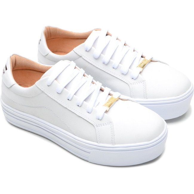 Tênis Casual Feminino Confort em Couro Polo Urban Branco