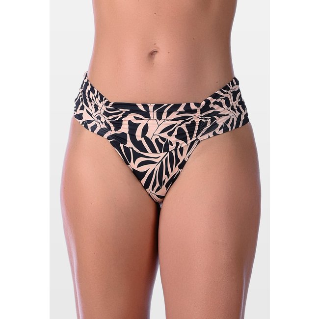 Calcinha Summer Soul Cintura Baixa Cós Largo Franzido Estampado Preto