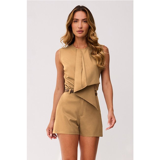 Short Alfaiataria Liso Com Bolsos Faca Bege Rochas Charry