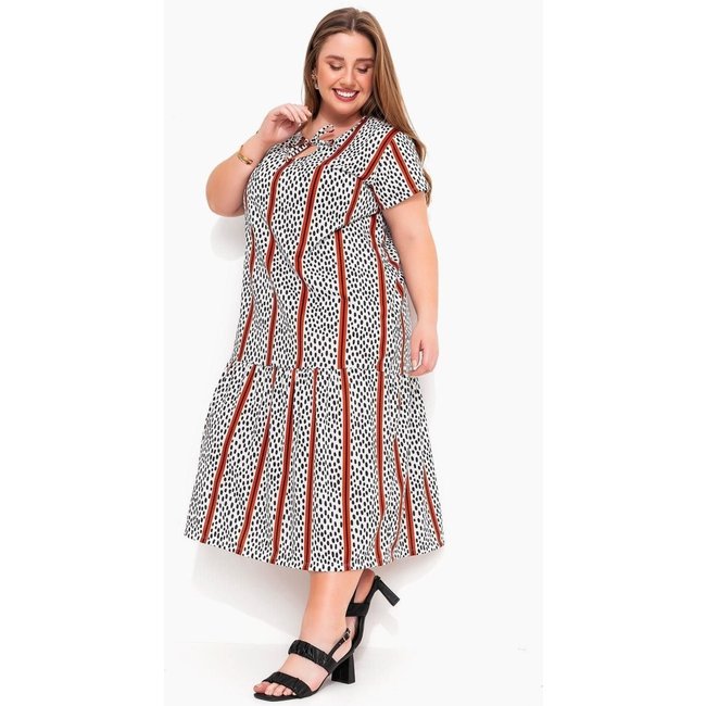 Vestido Em Malha Abstrato E Listras Marguerite