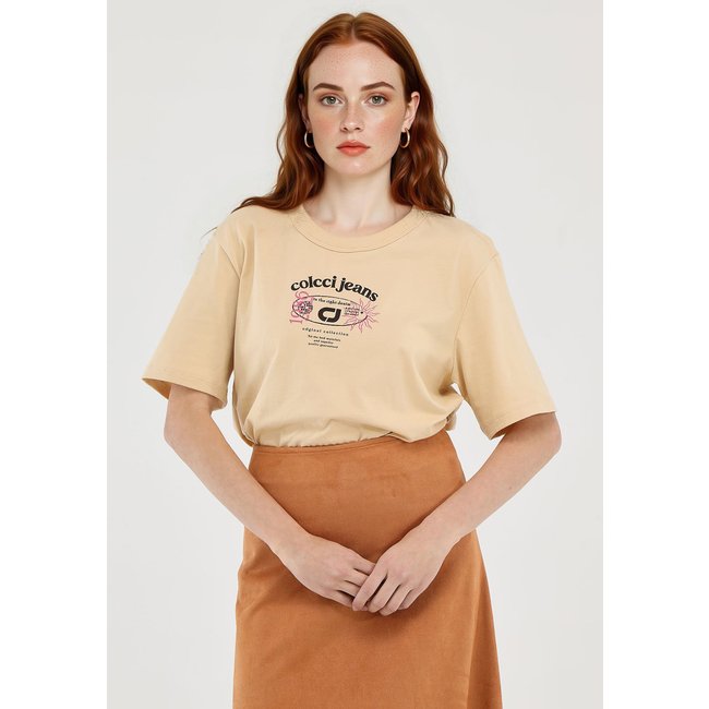 Camiseta Colcci Jeans Reta Estampada Bege