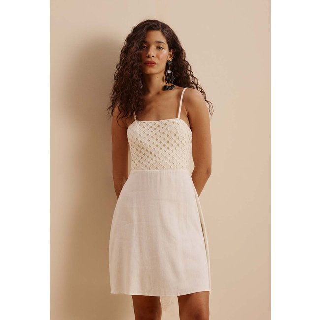 Vestido Curto Alça Fina Busto Malha Rendada